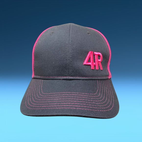Port Authority 4R Embroidered Trucker Hat Cap Snapback Pink and Gray Mesh Back - Picture 2 of 6